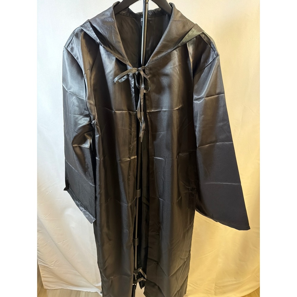 Black Hooded Cloak Robe Satin Finish Costume Cape Small